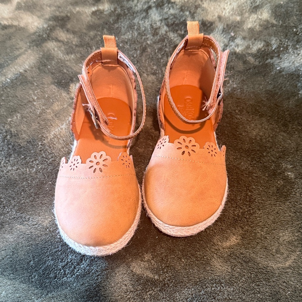 OshKosh B'gosh Peach Floral Cutout Espadrille Sandals